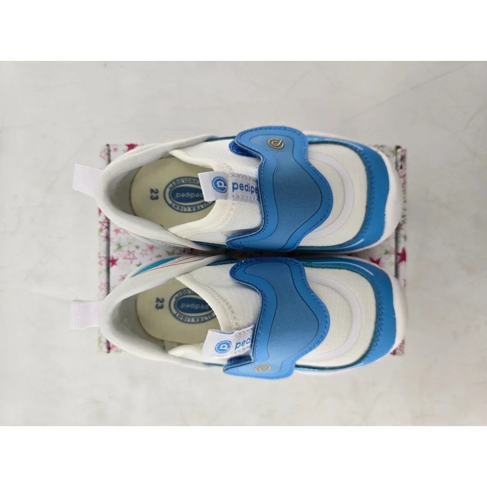 Pediped Aries Sneakers Toddler 7 US Aqua Blue Hook Loop -New